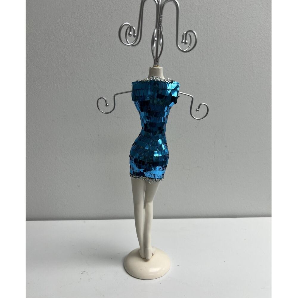 Blue Sequin Mini Dress Jewelry Holder – Mannequin Style Jewelry Organizer - Picture 2 of 5